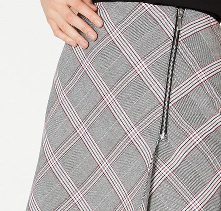 Bar III Women's Zipper-Detail Plaid Skirt Black Size 12