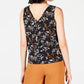 Bar III Women's Printed Sleeveless V-Neck Top  Black Size Extra Small