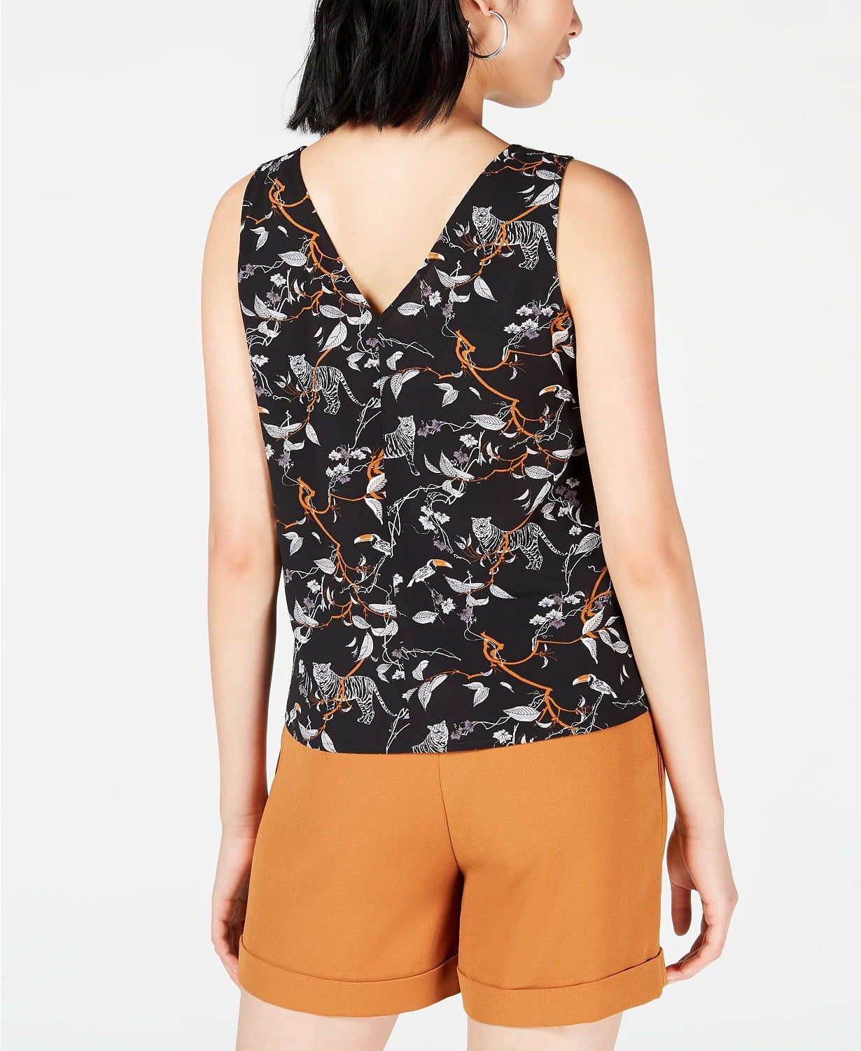 Bar III Women's Printed Sleeveless V-Neck Top  Black Size Extra Small