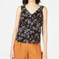 Bar III Women's Printed Sleeveless V-Neck Top  Black Size Extra Small