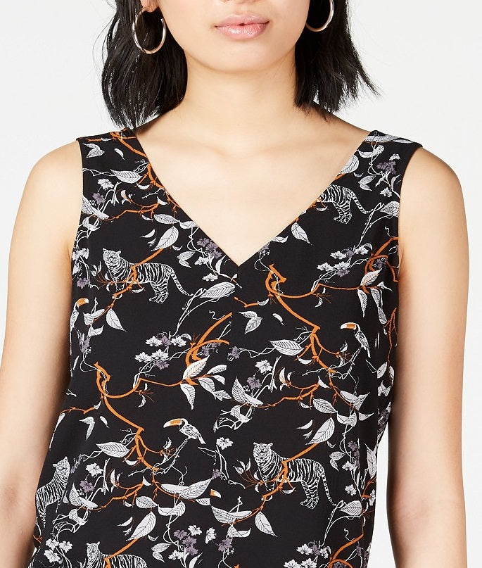 Bar III Women's Printed Sleeveless V-Neck Top  Black Size Extra Small