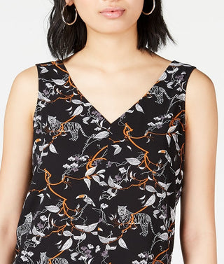 Bar III Women's Printed Sleeveless V-Neck Top  Black Size Extra Small
