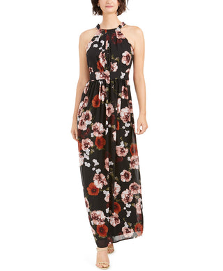 INC International Concepts Women's Floral-Print Halter Maxi Dress Black Size 16