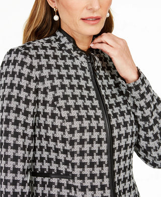 Kasper Women's Houndstooth Printed Topper Jacket Charcoal Size 14