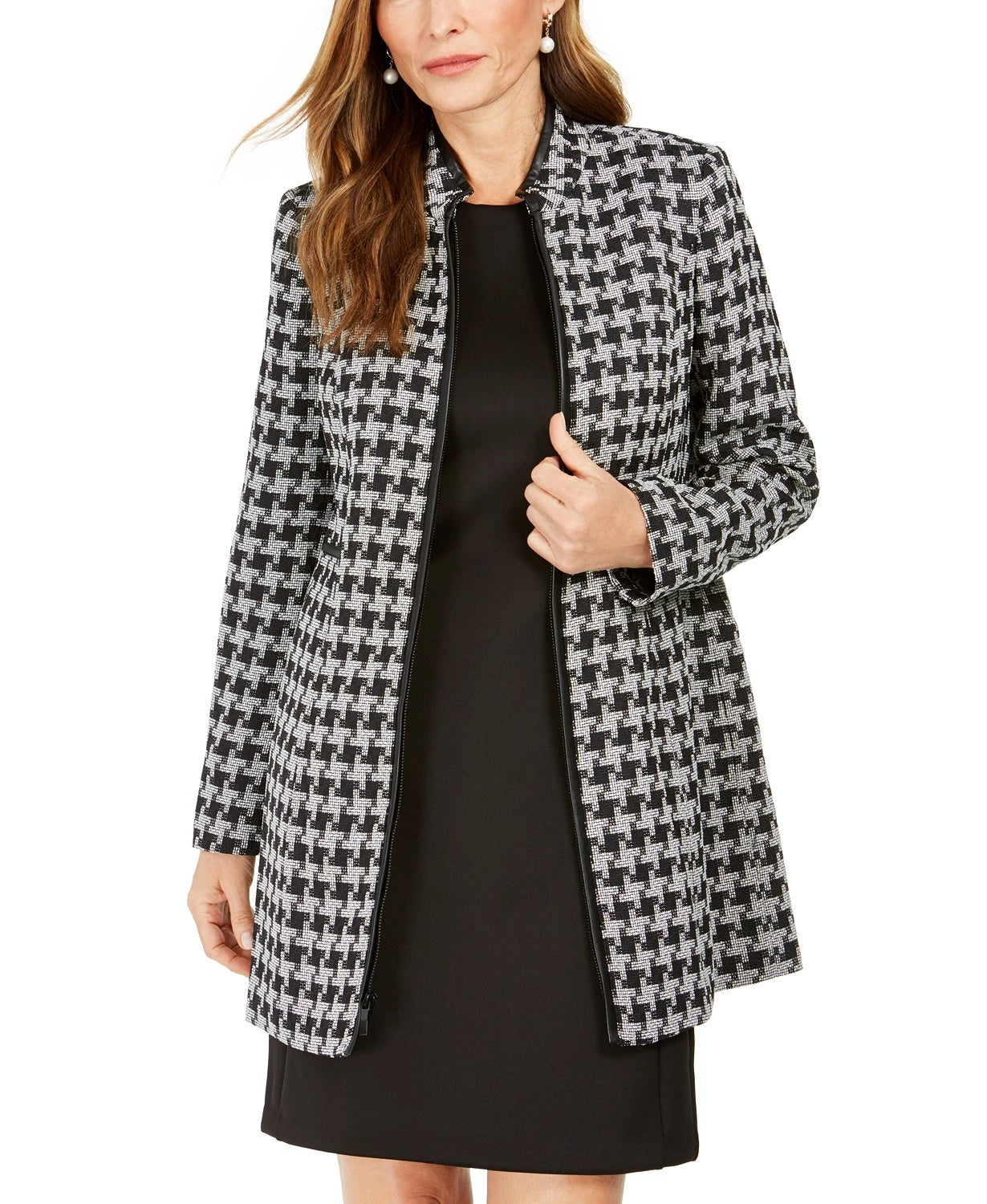 Kasper Women's Houndstooth Printed Topper Jacket Charcoal Size 14