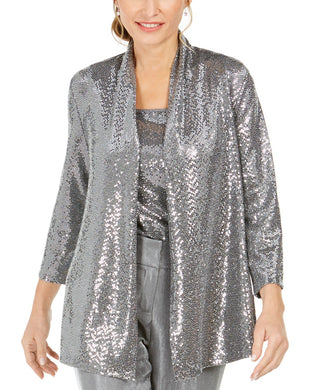 Kasper Women's Metallic Open-Front Jacket Silver Size Extra Small