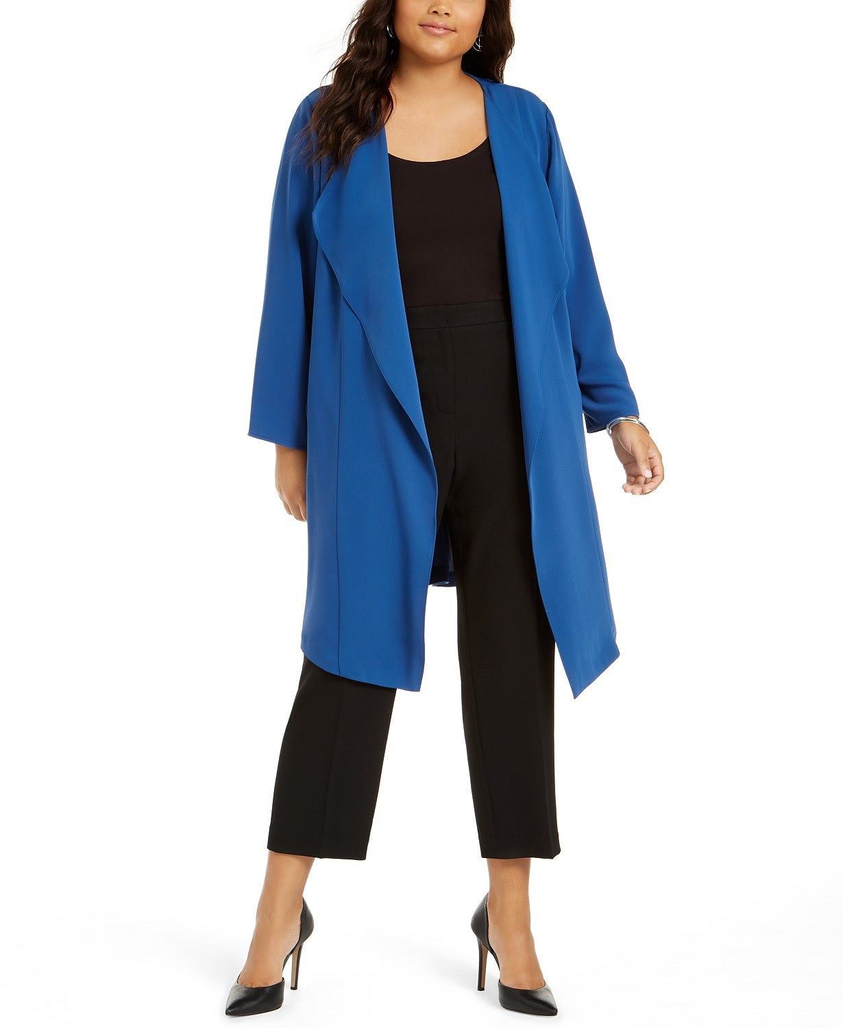Nine West Women's Plus Size Open-Front Elastic-Back Cardigan Med Blue Size 2X