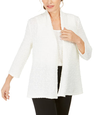 Kasper Women's Petite Textured Sequined Jacket white Size Small