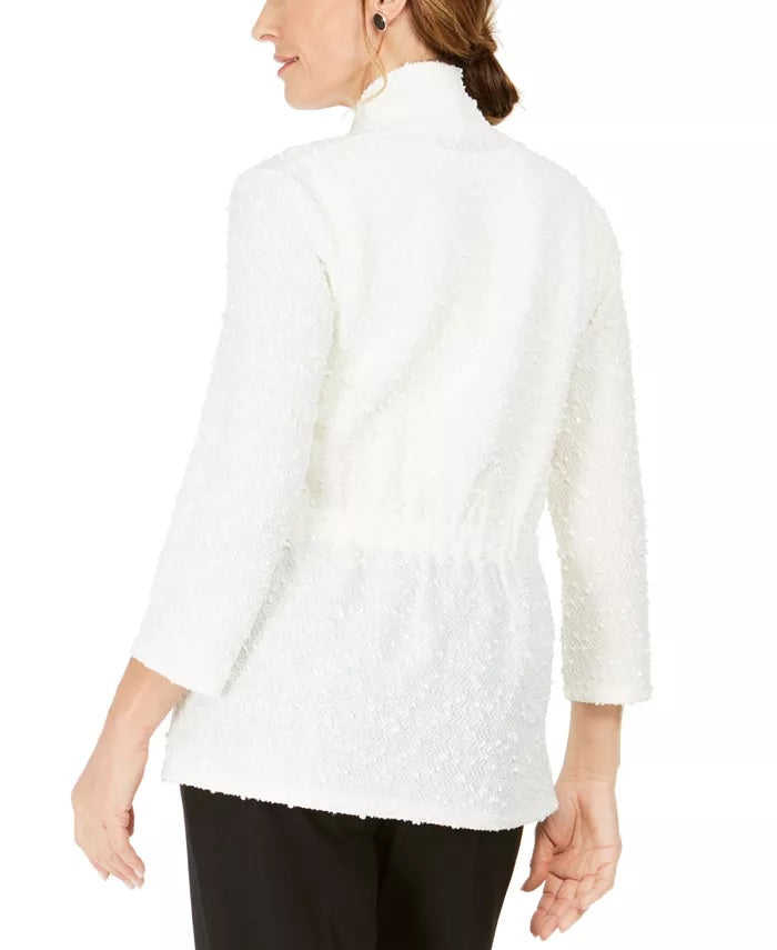 Kasper Women's Petite Textured Sequined Jacket white Size Small
