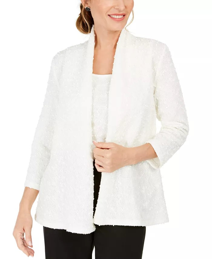 Kasper Women's Petite Textured Sequined Jacket white Size Small