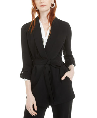 Bar III Women's Shawl-Collar Belted Blazer Black Size Large