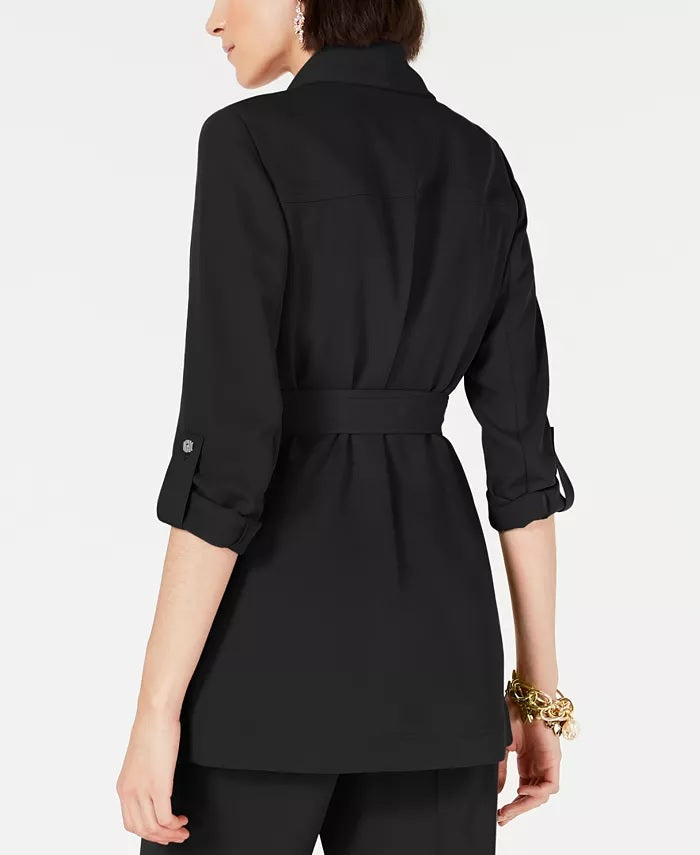 Bar III Women's Shawl-Collar Belted Blazer Black Size Large