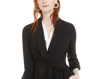Bar III Women's Shawl-Collar Belted Blazer Black Size Large