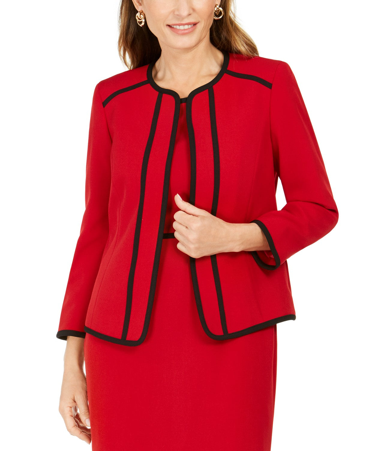 Kasper Women's Petite Piping-Trim Collarless Blazer Red Size 12 P