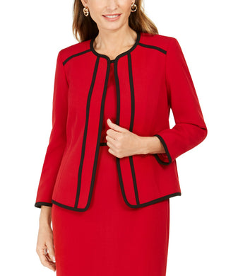 Kasper Women's Petite Piping-Trim Collarless Blazer Red Size 12 P