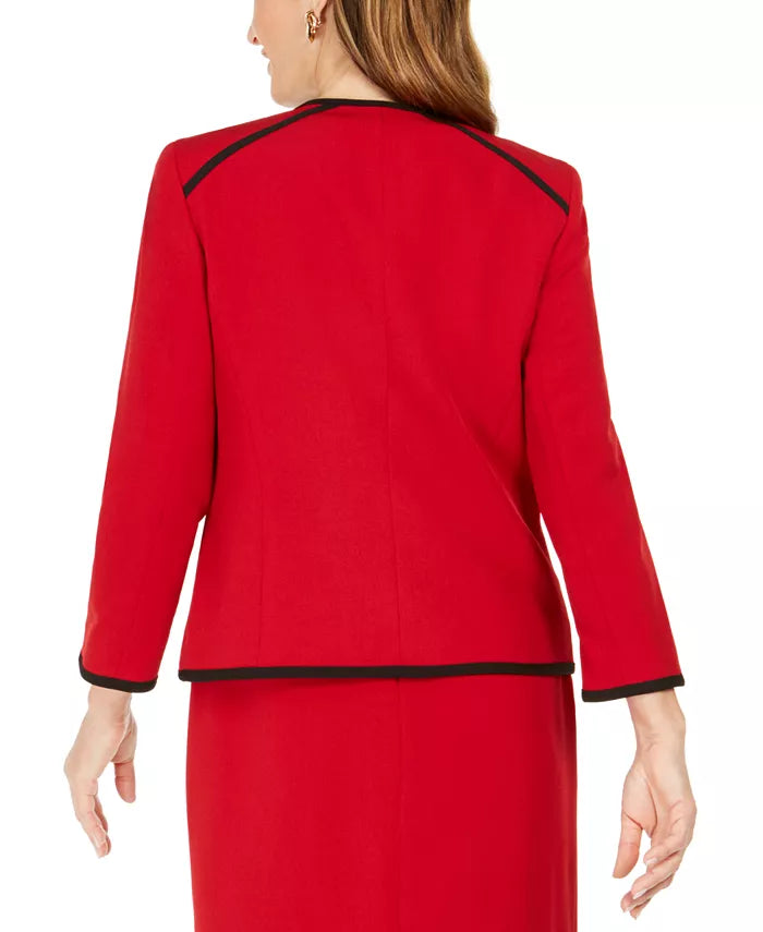 Kasper Women's Petite Piping-Trim Collarless Blazer Red Size 12 P