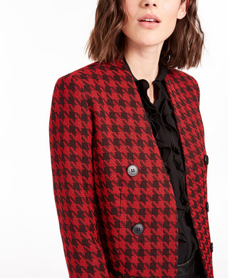 Bar III Women's Houndstooth Collarless Double-Breasted Jacket Black Size 2