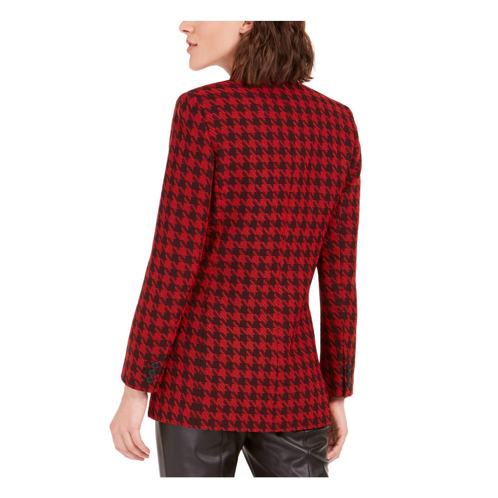 Bar III Women's Houndstooth Collarless Double-Breasted Jacket Black Size 2