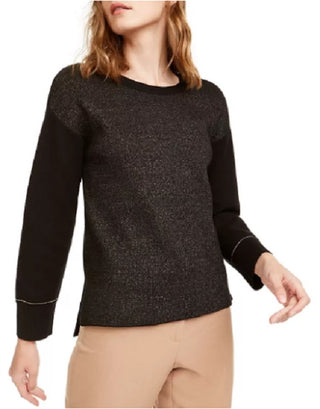 Anne Klein Women's Lurex Shimmer Sweater Black / Gold Size Extra Large