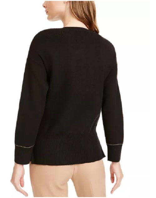 Anne Klein Women's Lurex Shimmer Sweater Black / Gold Size Extra Large