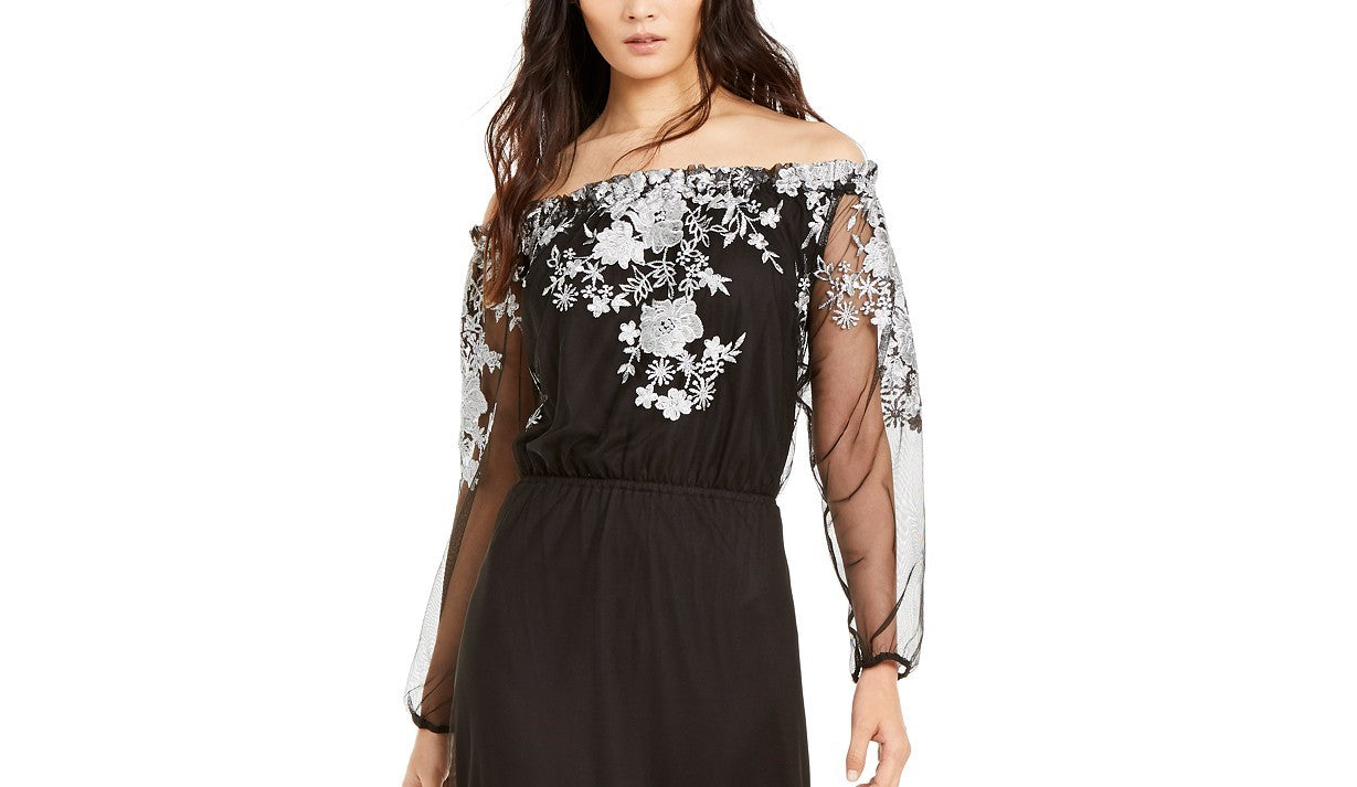 INC International Concepts Women's Embroidered Off-The-Shoulder Maxi Dress  Black Size 10