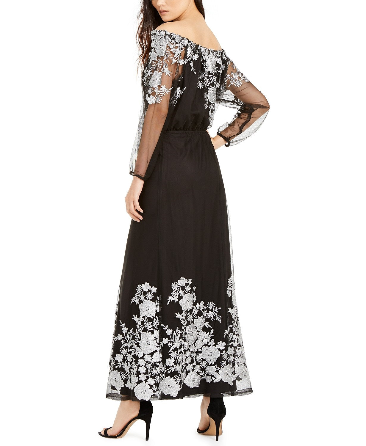 INC International Concepts Women's Embroidered Off-The-Shoulder Maxi Dress Black Size 12