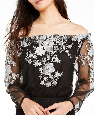 INC International Concepts Women's Embroidered Off-The-Shoulder Maxi Dress Black Size 12