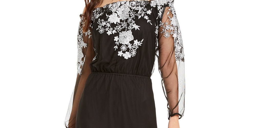 INC International Concepts Women's Off The Shoulder Maxi Dress Black - Size 6