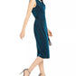 INC International Concepts Women's Belted Cowlneck Shimmer Dress Blue Size 8