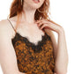 Bar III Women's Snake-Print Lace-Trim Top Med Yellow Size Small