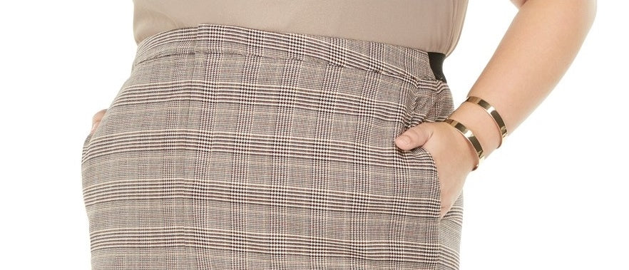 Bar III Women's Trendy Plus Size Plaid Pencil Skirt  Brown Size 20