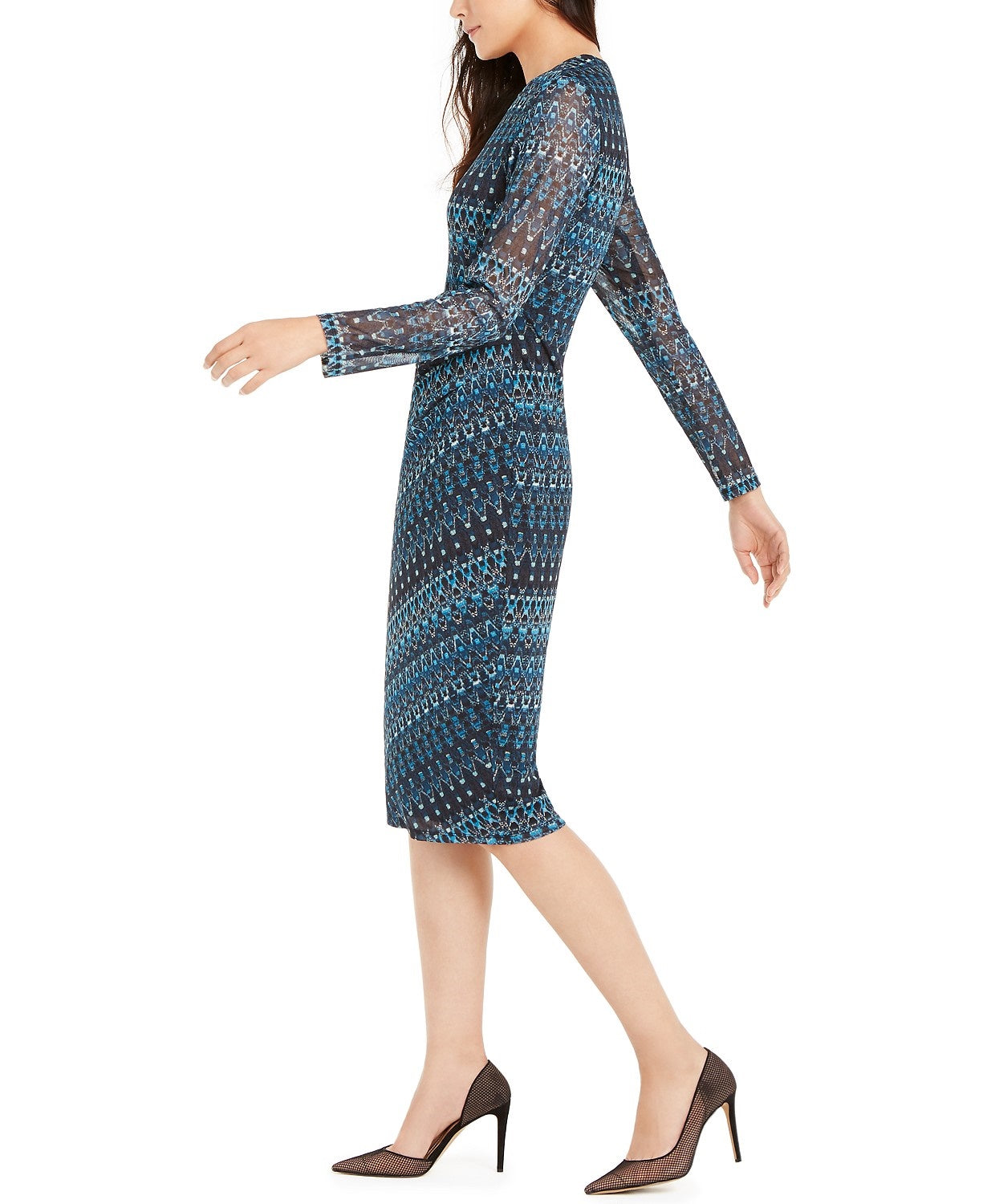INC International Concepts Women's Side Ruched Midi Dress Turq Aqua Blue Size 8