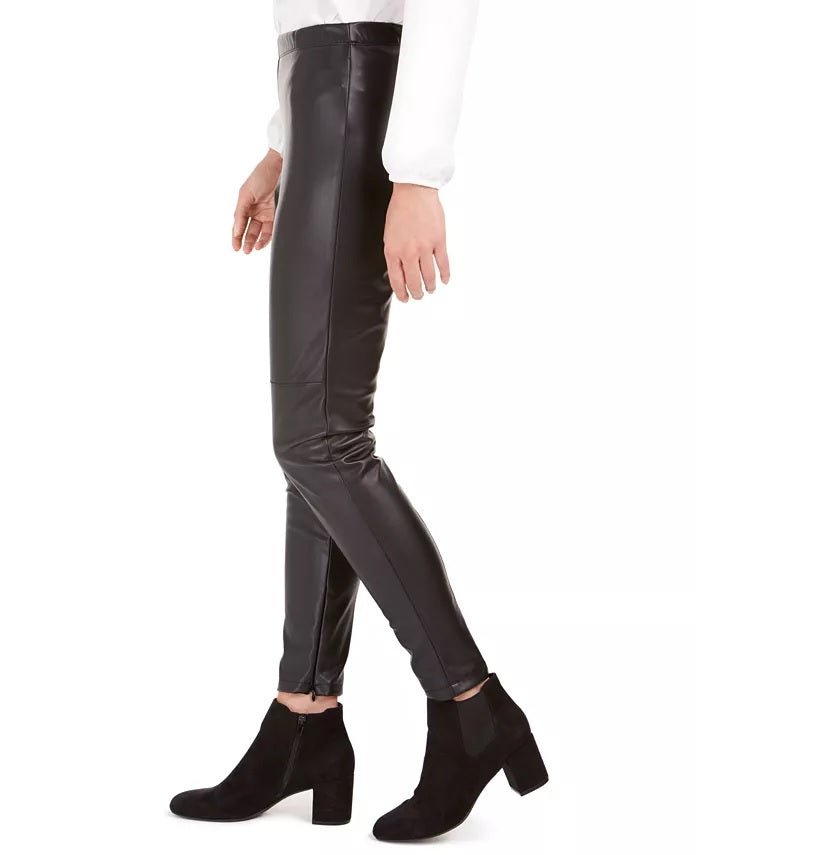 Bar III Women's Faux-Leather Skinny Pants Black Size Small