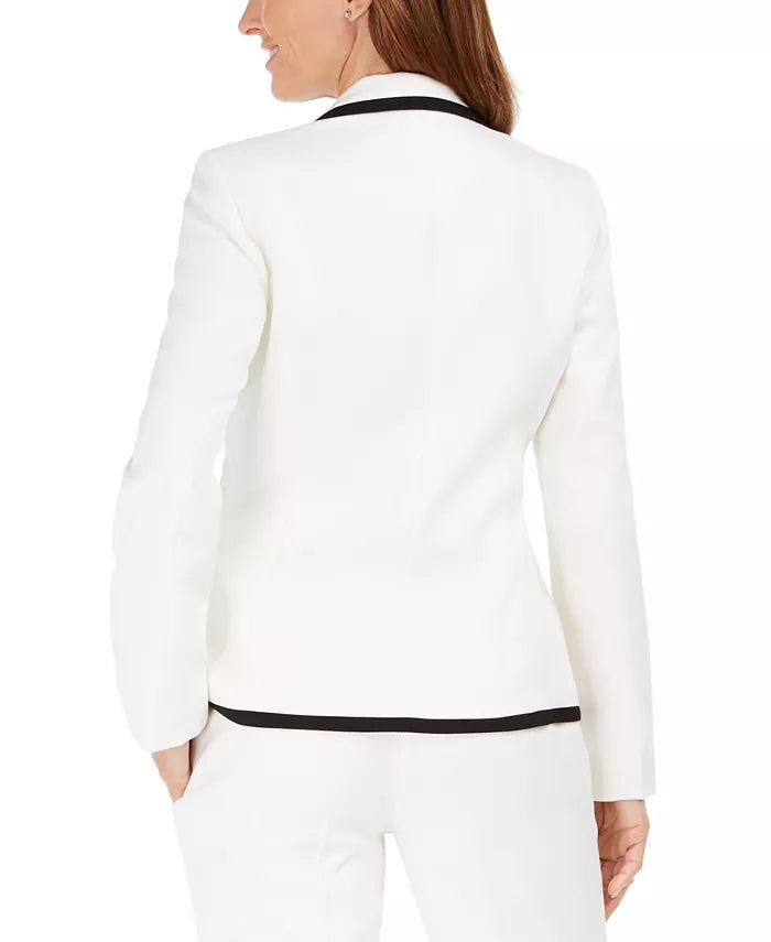 Kasper Women's Contrast-Piped Blazer Natural Size 18