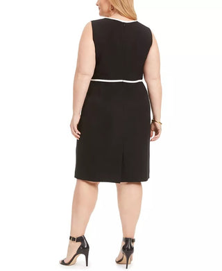 Kasper Women's Plus Size Piped Crepe Sheath Dress Black Size 14