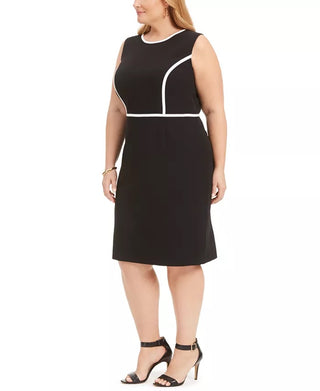 Kasper Women's Plus Size Piped Crepe Sheath Dress Black Size 14