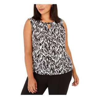 Kasper Women's Printed Sleeveless Wear To Work Top Black Size Medium