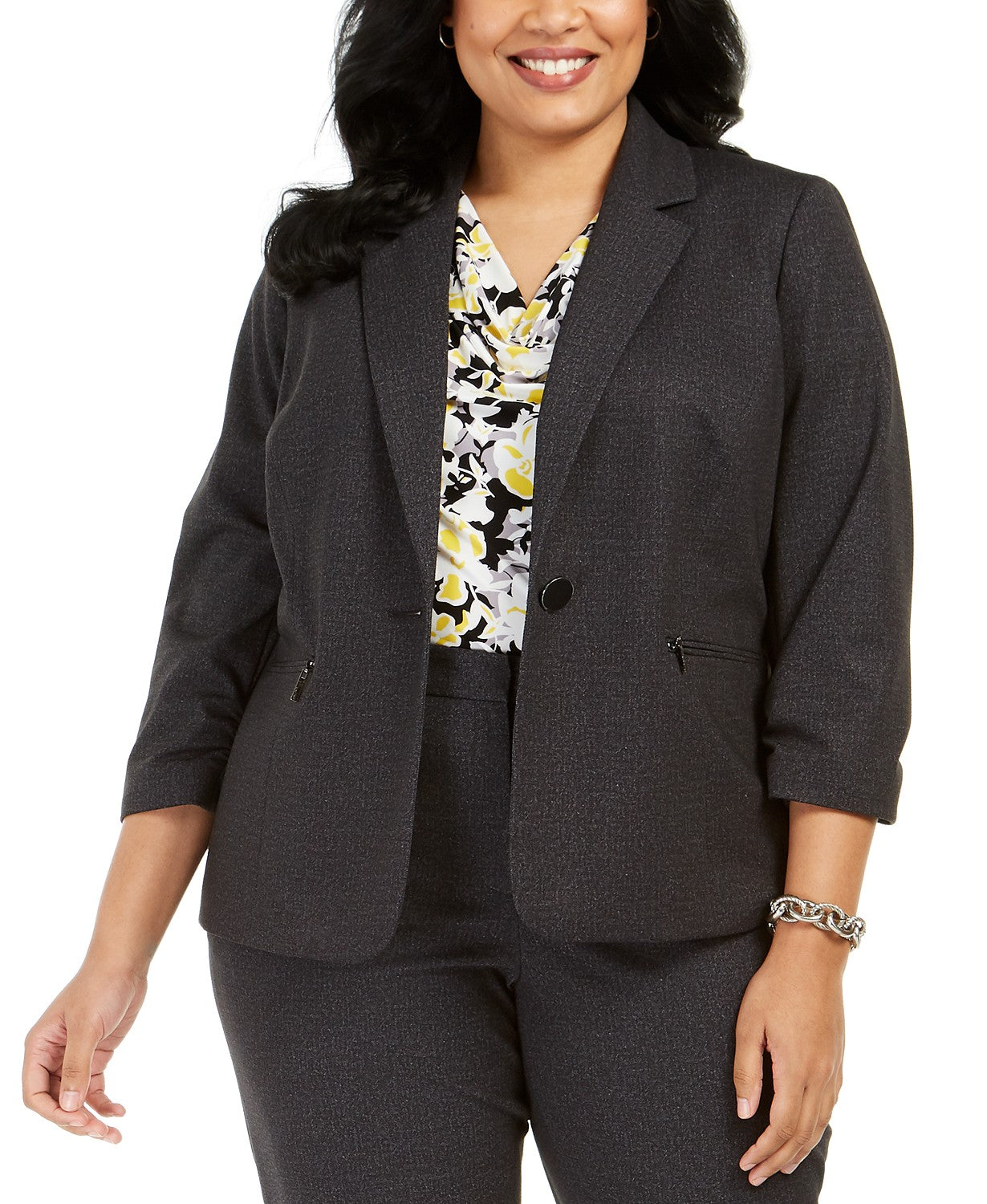 Kasper Women's Plus Size One-Button Blazer Charcoal Size 20