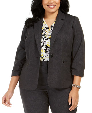Kasper Women's Plus Size One-Button Blazer Charcoal Size 22