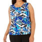 Kasper Women's Plus Size Printed Ruched-Neck Top Blue Size XX-Large
