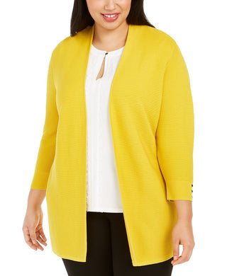 Kasper Women's Plus Open Front Cardigan Bright Yellow Size 2X