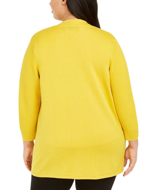 Kasper Women's Plus Open Front Cardigan Bright Yellow Size 2X