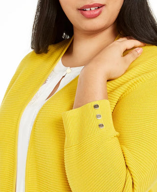Kasper Women's Plus Open Front Cardigan Bright Yellow Size 2X