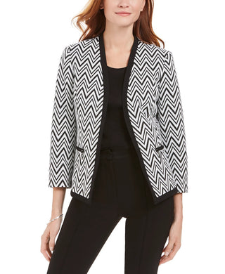 Kasper Women's Zig-Zag Jacquard Knit Jacket Charcoal Size 4 Petite