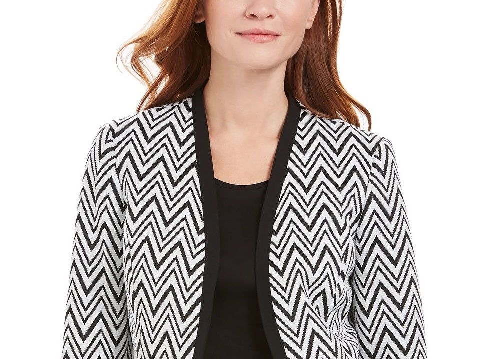 Kasper Women's Zig-Zag Jacquard Knit Jacket Charcoal Size 4 Petite