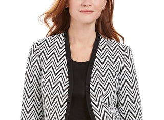 Kasper Women's Zig-Zag Jacquard Knit Jacket Charcoal Size 4 Petite