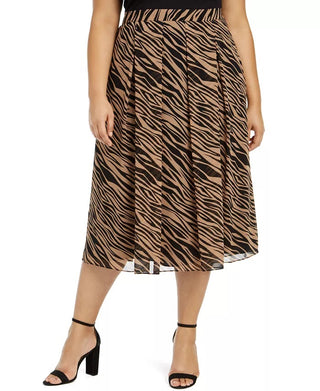 Anne Klein Women's Plus Size Printed Pleated A-Line Skirt Beigekhaki Size 2X