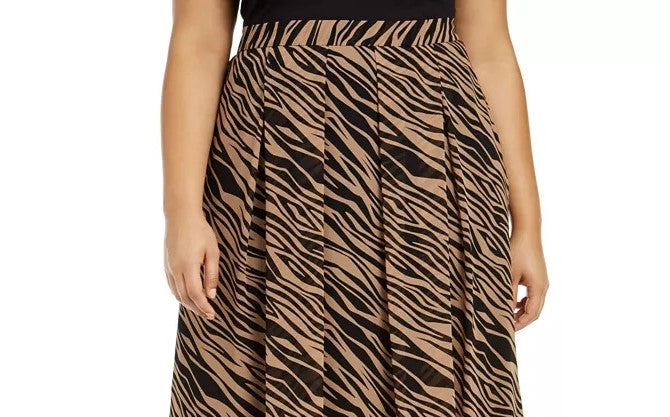 Anne Klein Women's Plus Size Printed Pleated A-Line Skirt Beigekhaki Size 2X