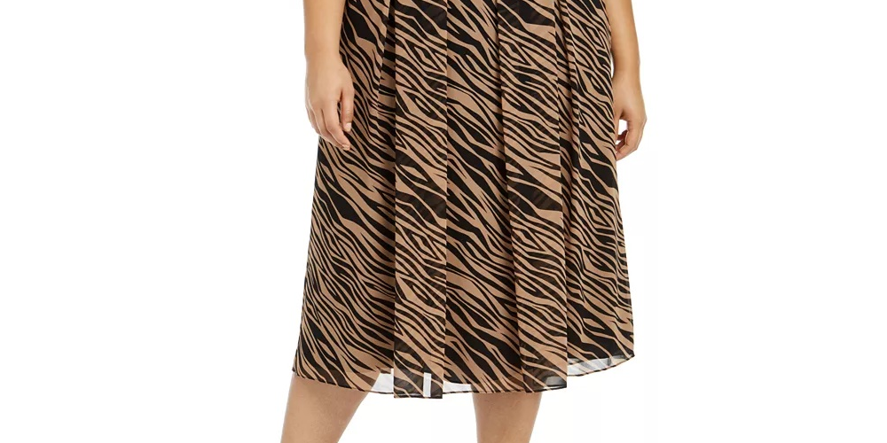 Anne Klein Women's Plus Size Printed Pleated A-Line Skirt Beigekhaki Size 2X