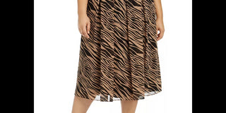 Anne Klein Women's Plus Size Printed Pleated A-Line Skirt Beigekhaki Size 2X